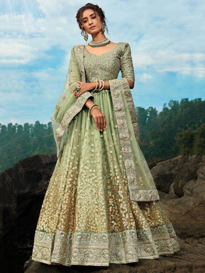Awesome Green Sequins Net Reception Wear Lehenga Choli - Zeel Clothing
