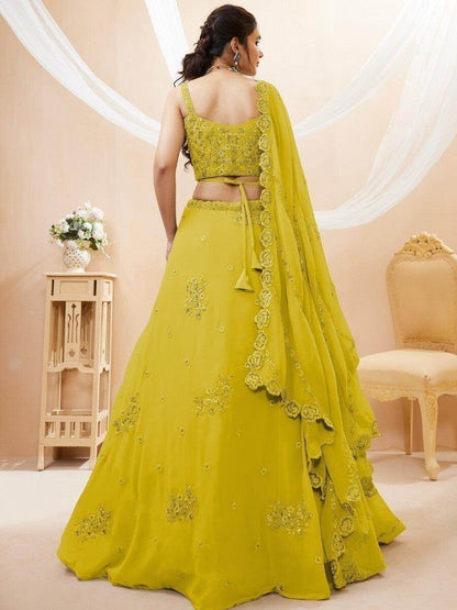 Awesome Neon Yellow Embroidered Engagement Wear Lehenga Choli - Zeel Clothing