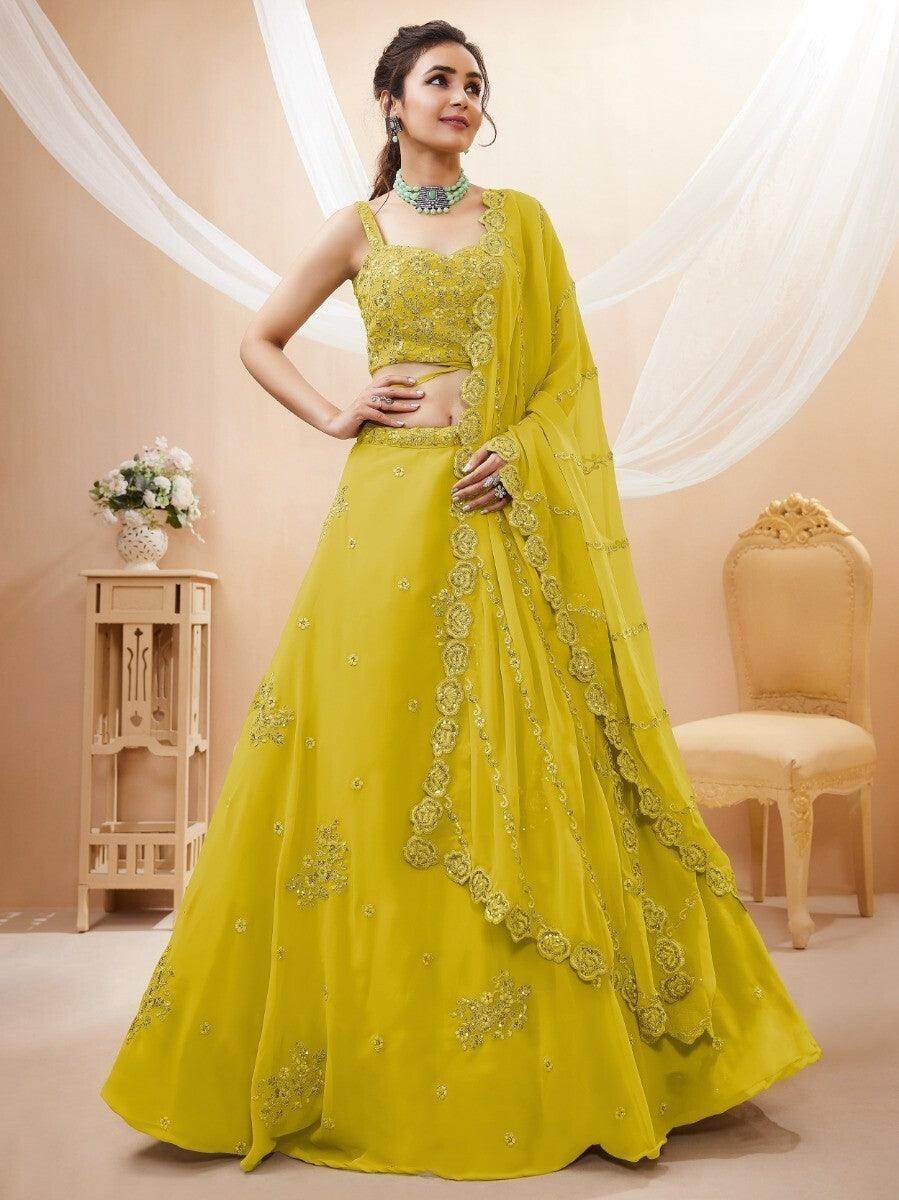 Awesome Neon Yellow Embroidered Engagement Wear Lehenga Choli - Zeel Clothing