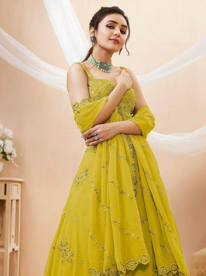 Awesome Neon Yellow Embroidered Engagement Wear Lehenga Choli - Zeel Clothing