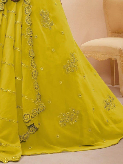 Awesome Neon Yellow Embroidered Engagement Wear Lehenga Choli - Zeel Clothing
