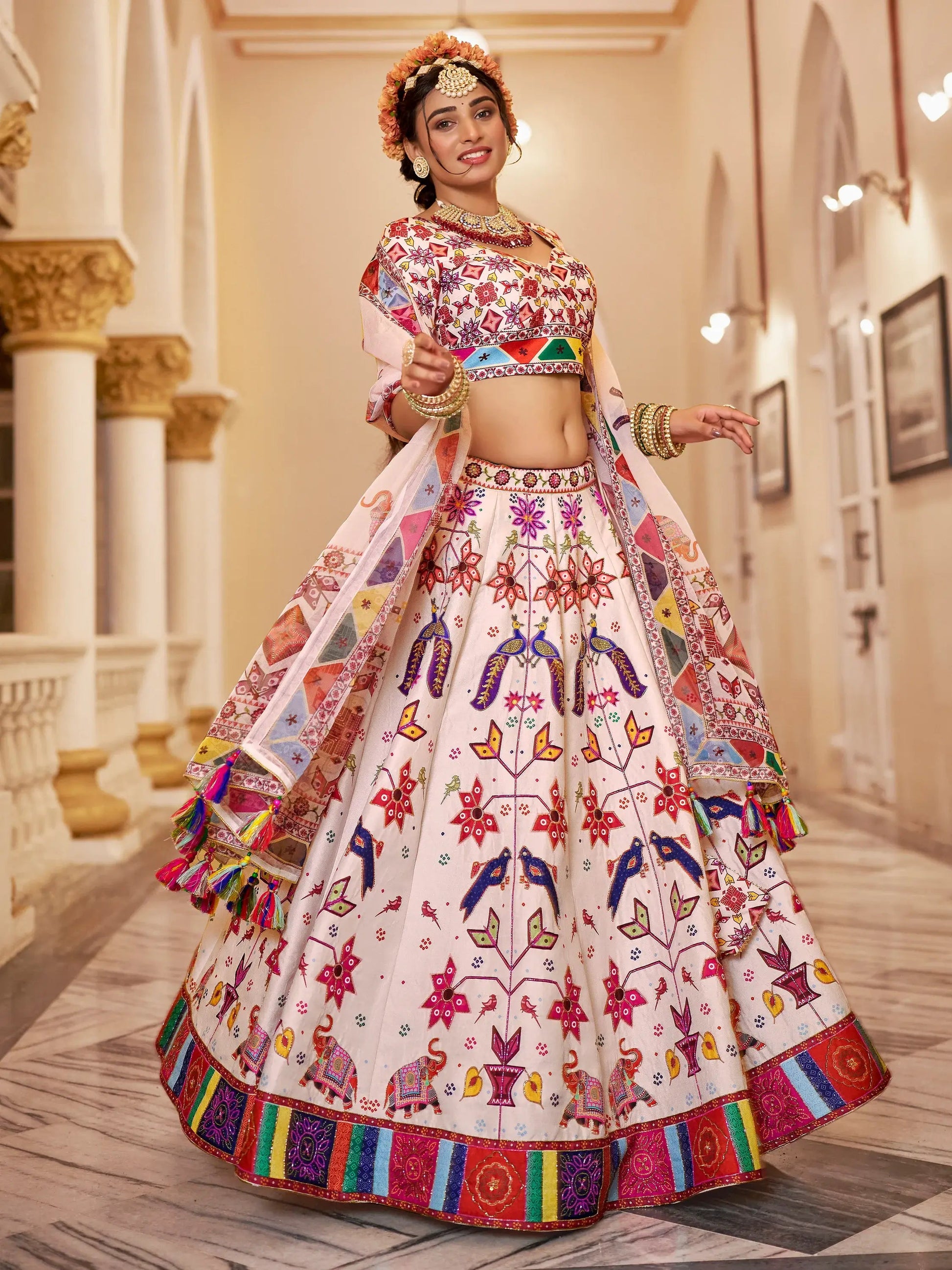 Awesome Off-White Printed Art Silk Festive Wear Lehenga Choli With Dupatta - Zeel Clothing