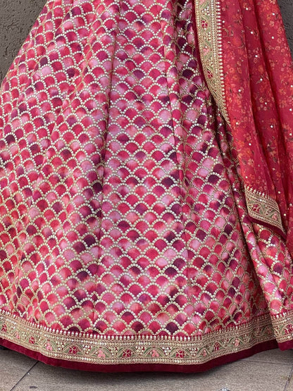 Awesome Pink Sequins Art Silk Bridesmaid Lehenga Choli With Dupatta - Zeel Clothing