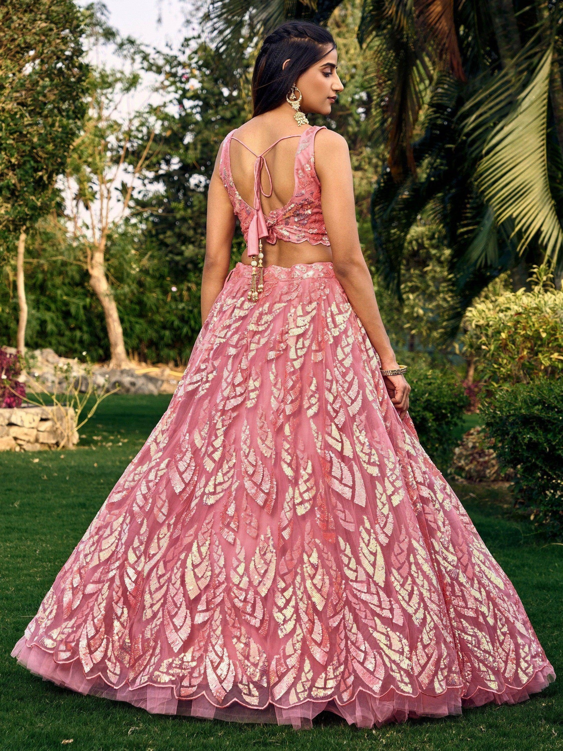 Awesome Pink Sequins Net Bridesmaid Lehenga Choli With Dupatta - Zeel Clothing