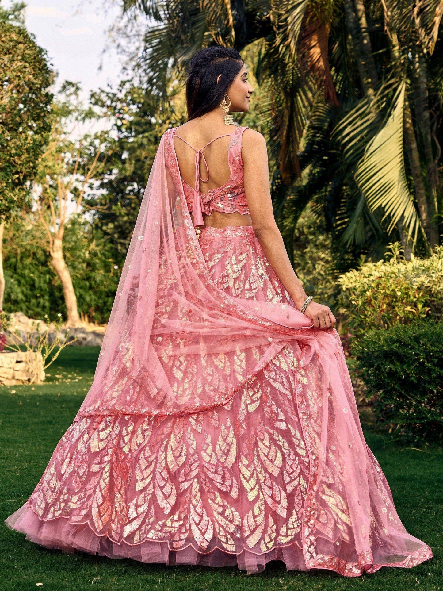Awesome Pink Sequins Net Bridesmaid Lehenga Choli With Dupatta - Zeel Clothing