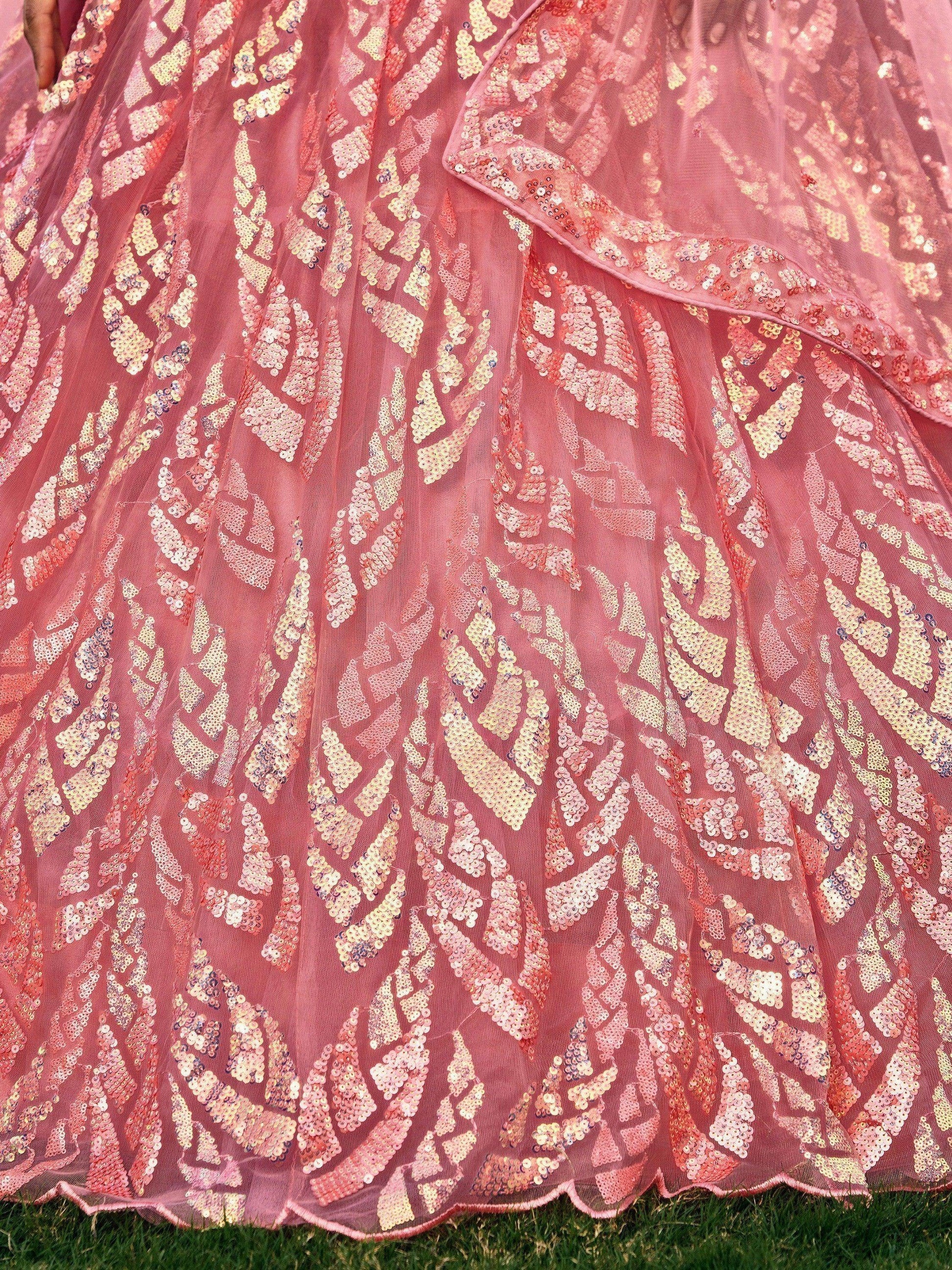 Awesome Pink Sequins Net Bridesmaid Lehenga Choli With Dupatta - Zeel Clothing