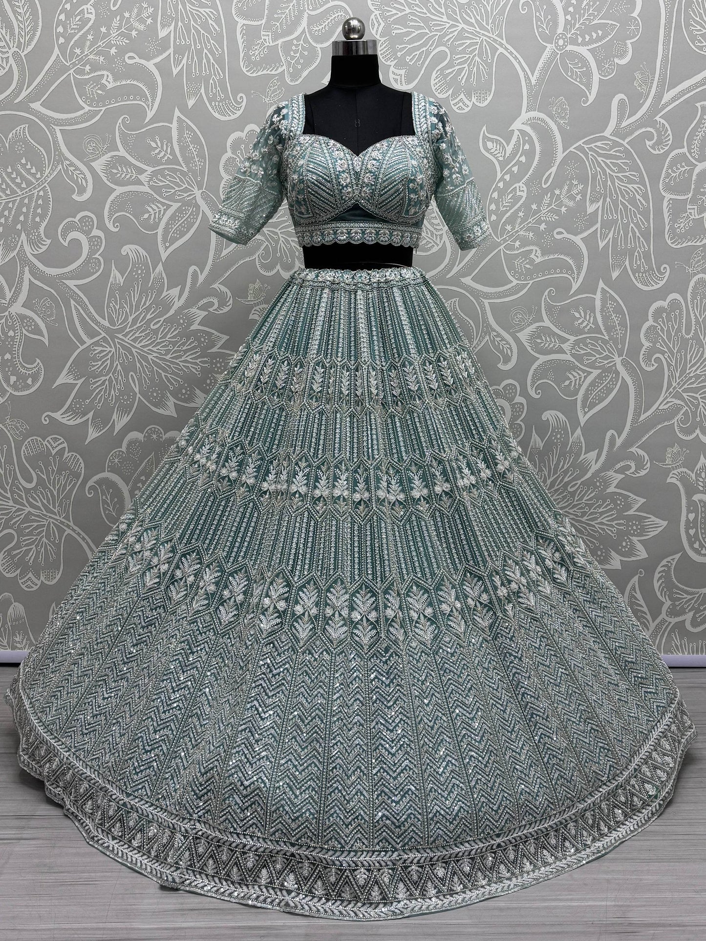 Awesome Sky Blue Hand Work Net Bridesmaid Lehenga Choli - Zeel Clothing