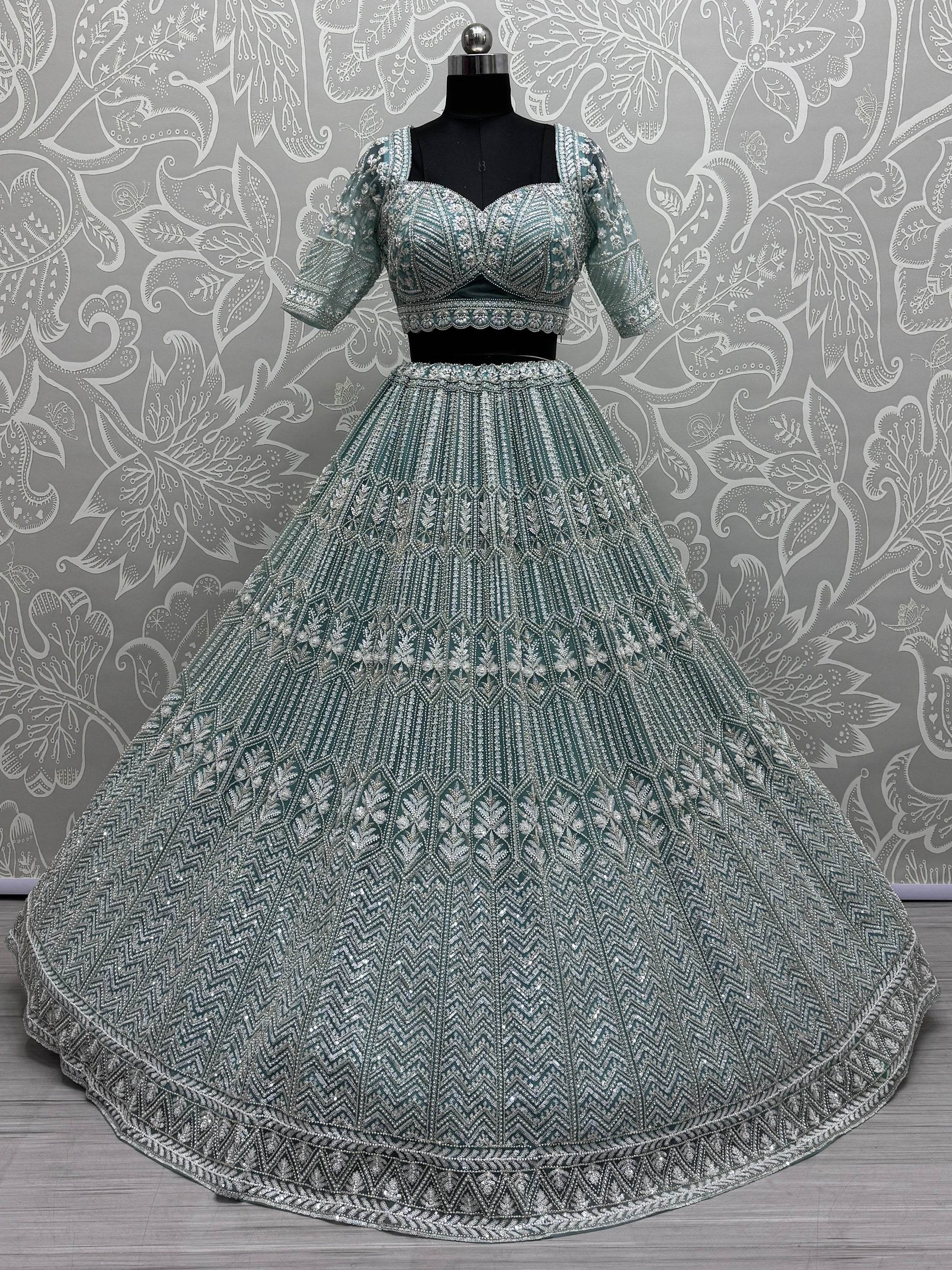 Awesome Sky Blue Hand Work Net Bridesmaid Lehenga Choli - Zeel Clothing