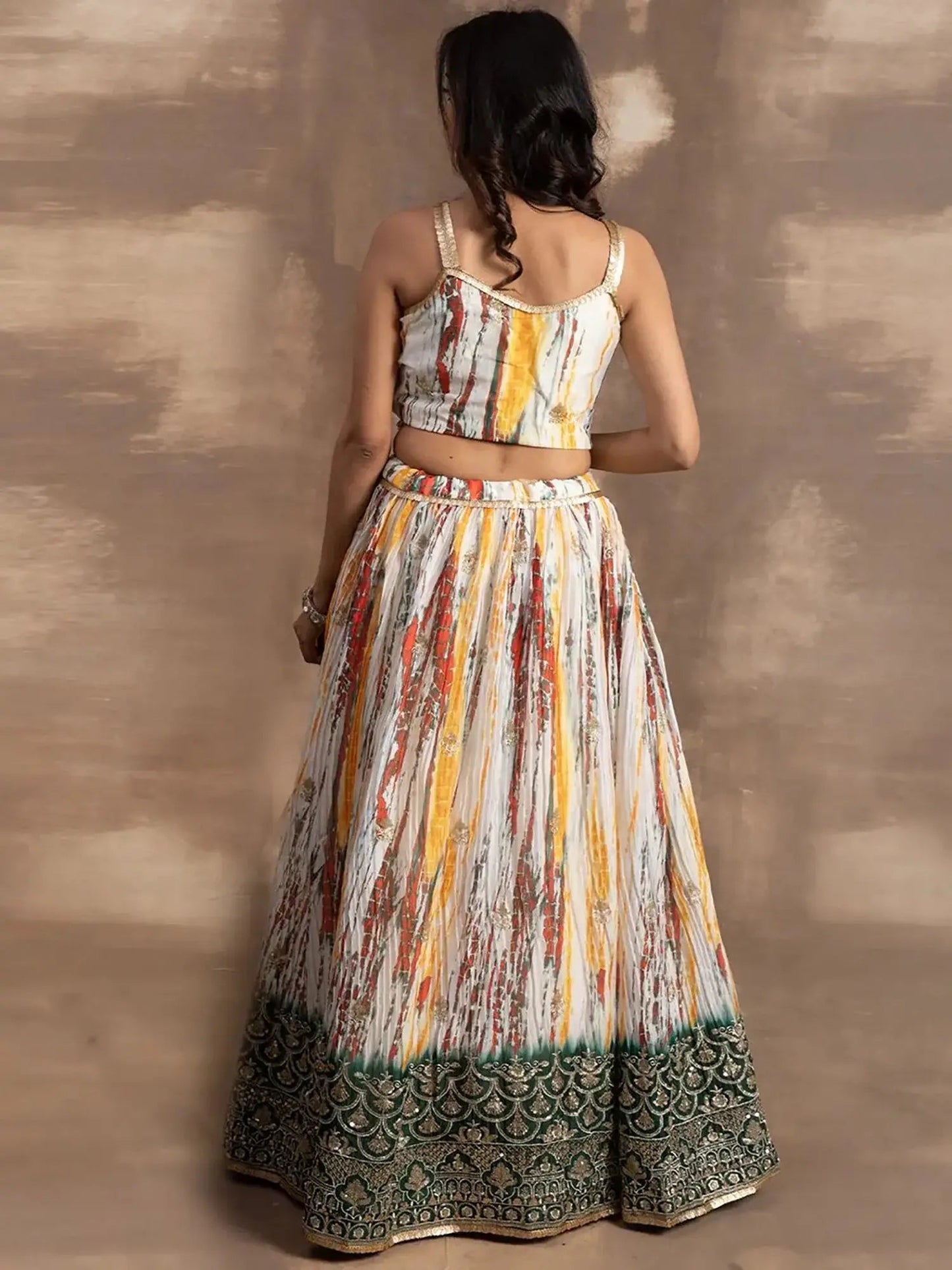 Awesome White & Green Sequins Chinon Events Wear Lehenga Choli - Zeel Clothing