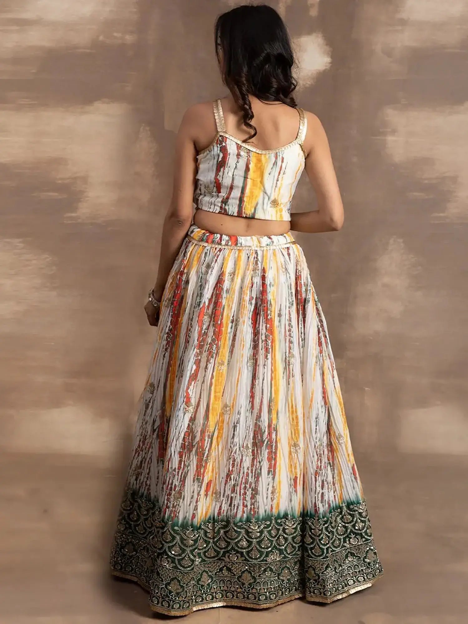 Awesome White & Green Sequins Chinon Events Wear Lehenga Choli - Zeel Clothing