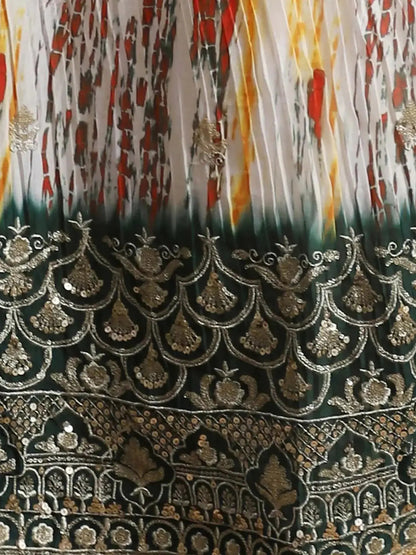 Awesome White & Green Sequins Chinon Events Wear Lehenga Choli - Zeel Clothing