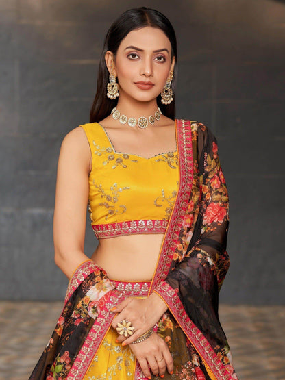 Awesome Yellow Sequins Georgette Haldi Wear Lehenga Choli - Zeel Clothing