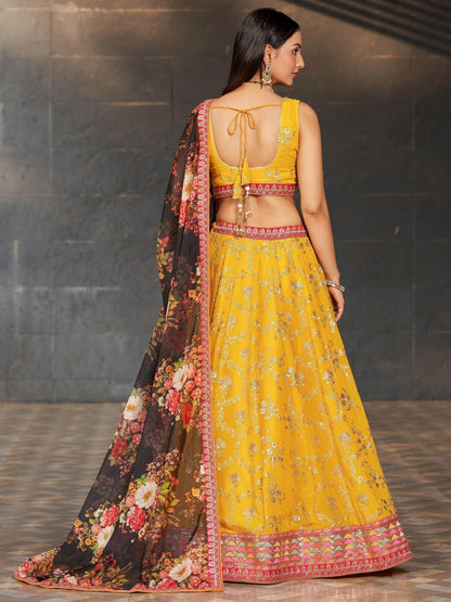 Awesome Yellow Sequins Georgette Haldi Wear Lehenga Choli - Zeel Clothing
