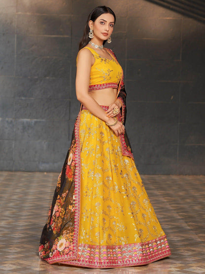 Awesome Yellow Sequins Georgette Haldi Wear Lehenga Choli - Zeel Clothing