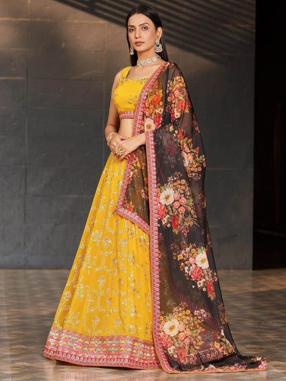 Awesome Yellow Sequins Georgette Haldi Wear Lehenga Choli - Zeel Clothing