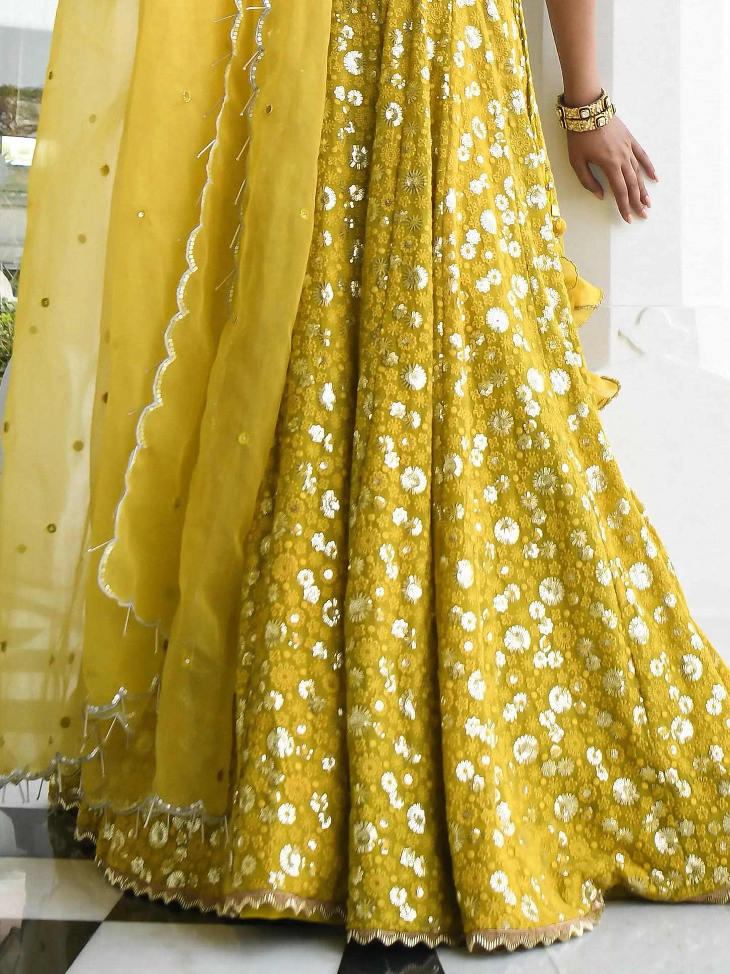 Awesome Yellow Thread Embroidered Georgette Wedding Wear Lehenga Choli - Zeel Clothing