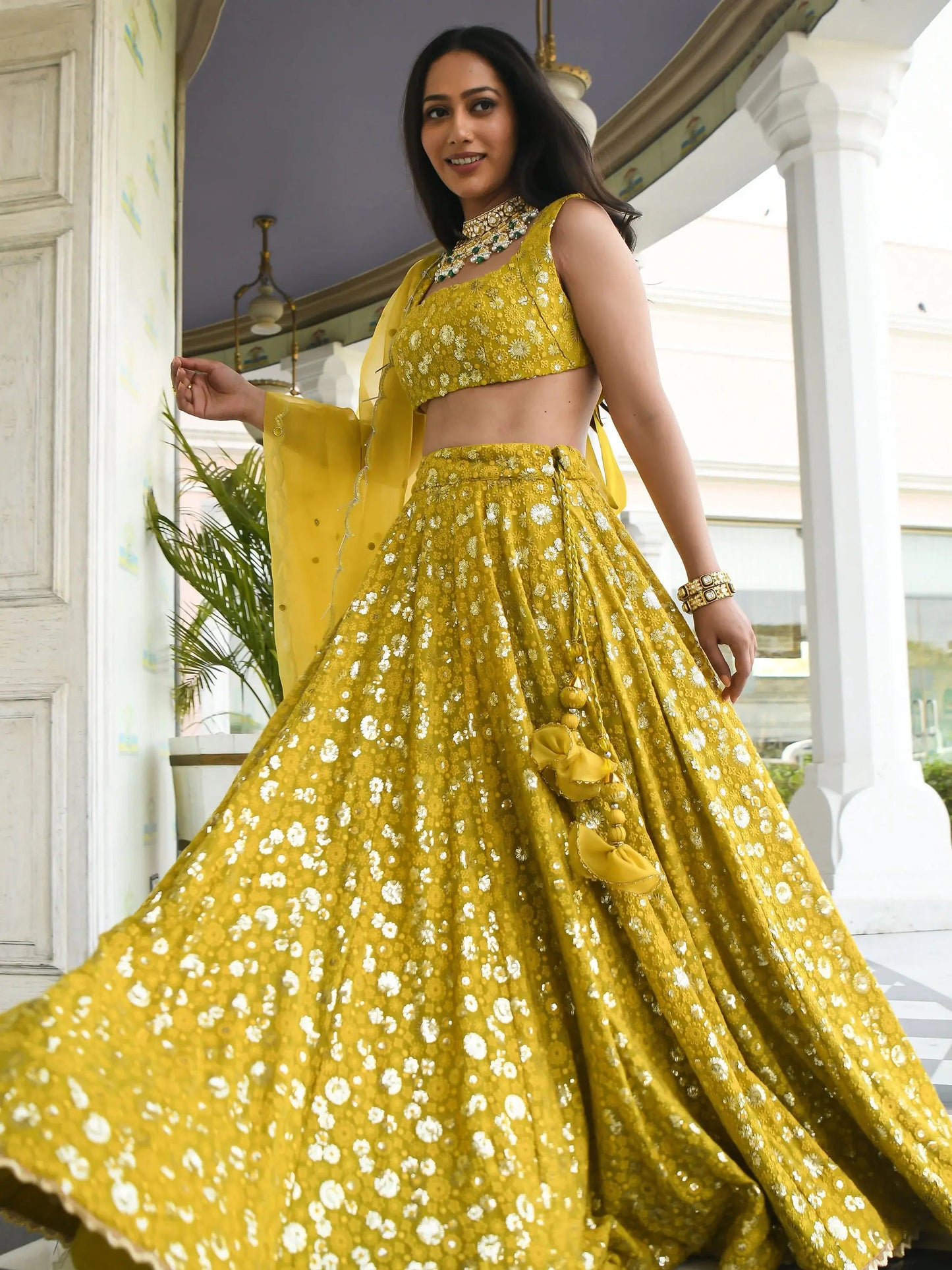 Awesome Yellow Thread Embroidered Georgette Wedding Wear Lehenga Choli - Zeel Clothing