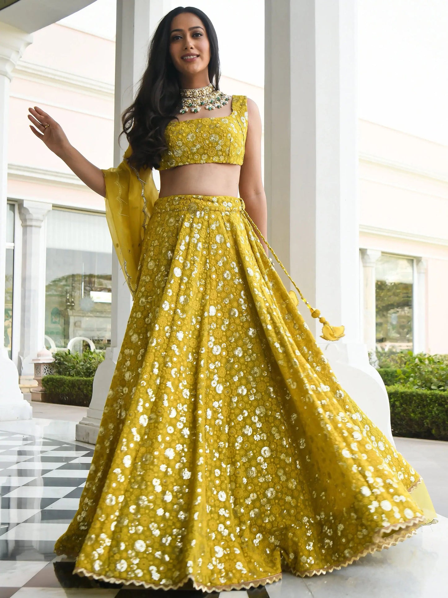 Awesome Yellow Thread Embroidered Georgette Wedding Wear Lehenga Choli - Zeel Clothing