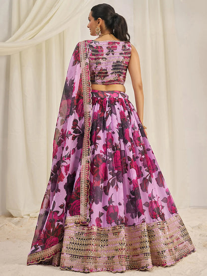 Beautiful Baby Pink Printed Organza Festival Wear Lehenga Choli - Zeel Clothing