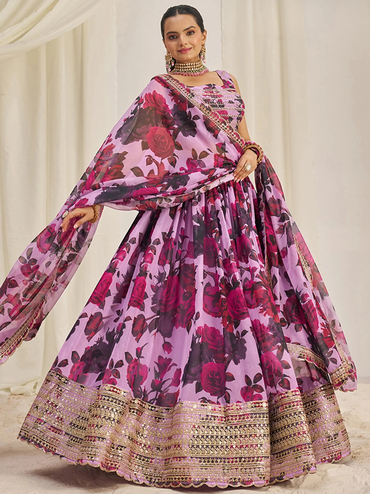 Beautiful Baby Pink Printed Organza Festival Wear Lehenga Choli - Zeel Clothing