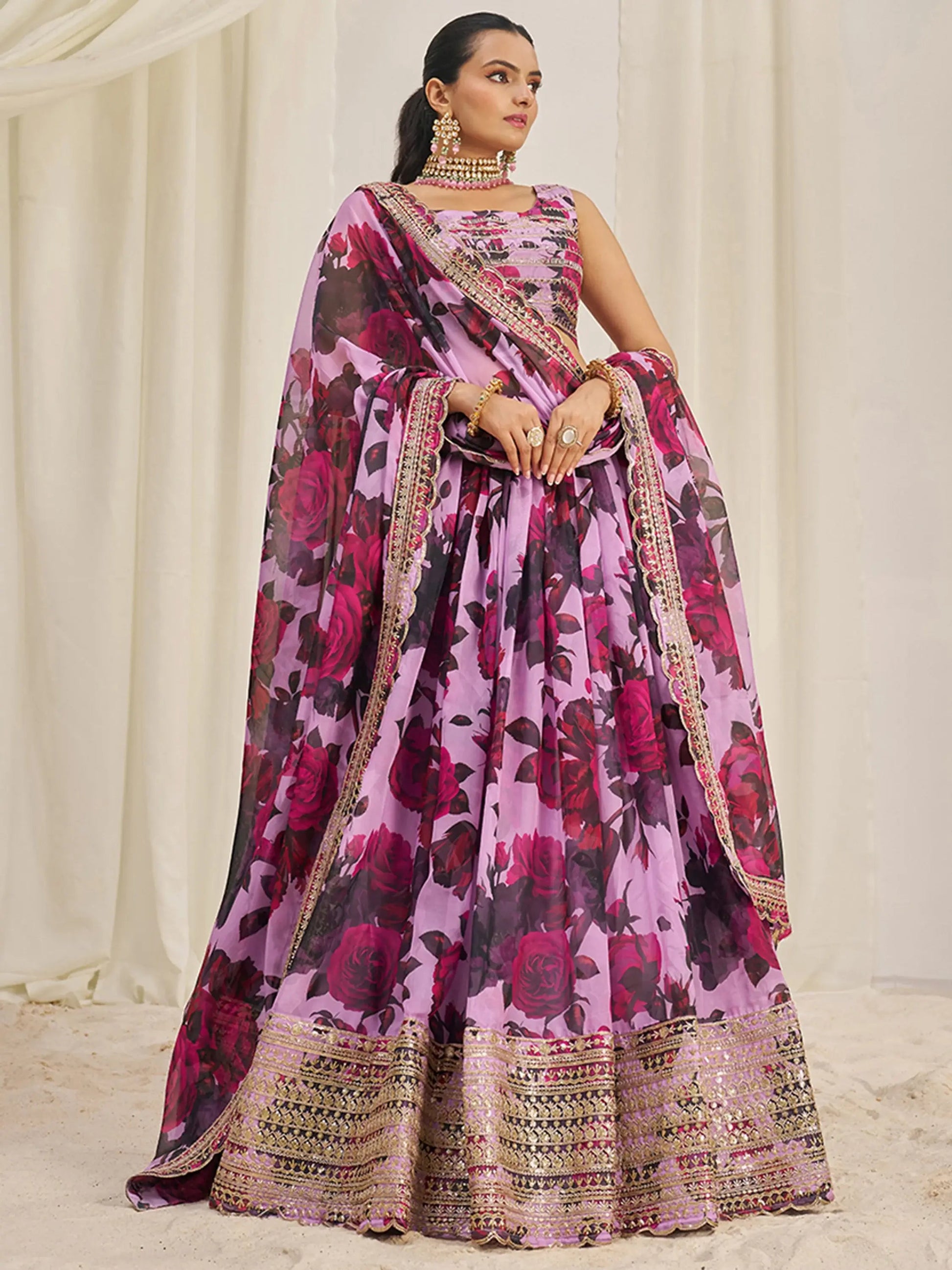 Beautiful Baby Pink Printed Organza Festival Wear Lehenga Choli - Zeel Clothing