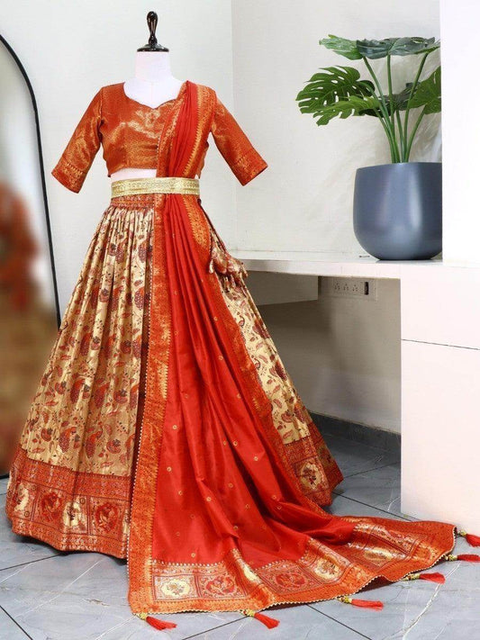 Beautiful Beige Zari Woven Paithani Silk Wedding Wear lehenga choli - Zeel Clothing