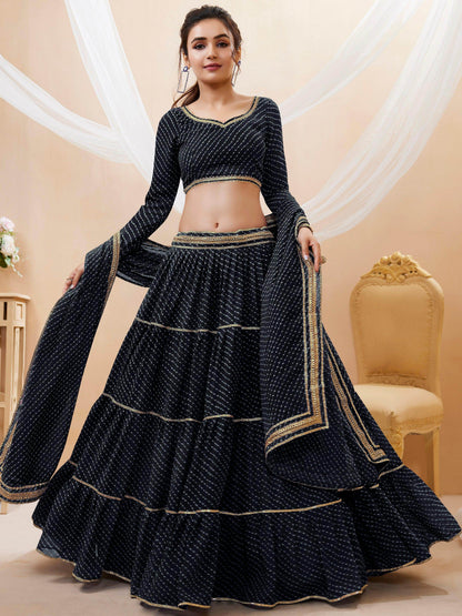Beautiful Black Leheriya Printed Georgette Lehenga Choli With Dupatta - Zeel Clothing