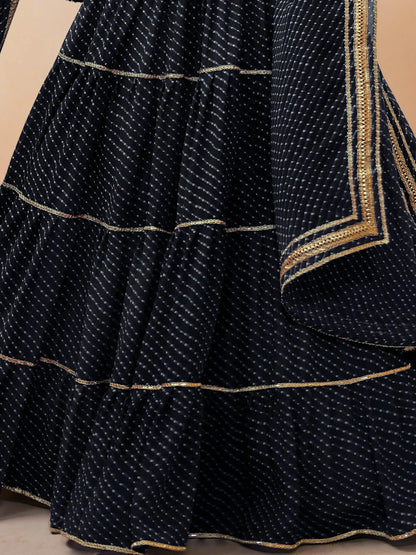 Beautiful Black Leheriya Printed Georgette Lehenga Choli With Dupatta - Zeel Clothing