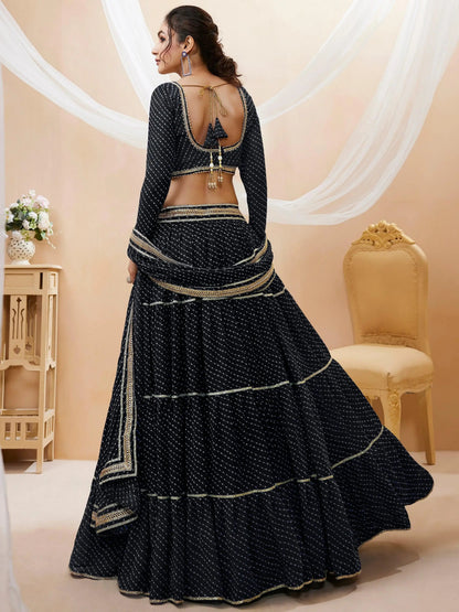 Beautiful Black Leheriya Printed Georgette Lehenga Choli With Dupatta - Zeel Clothing
