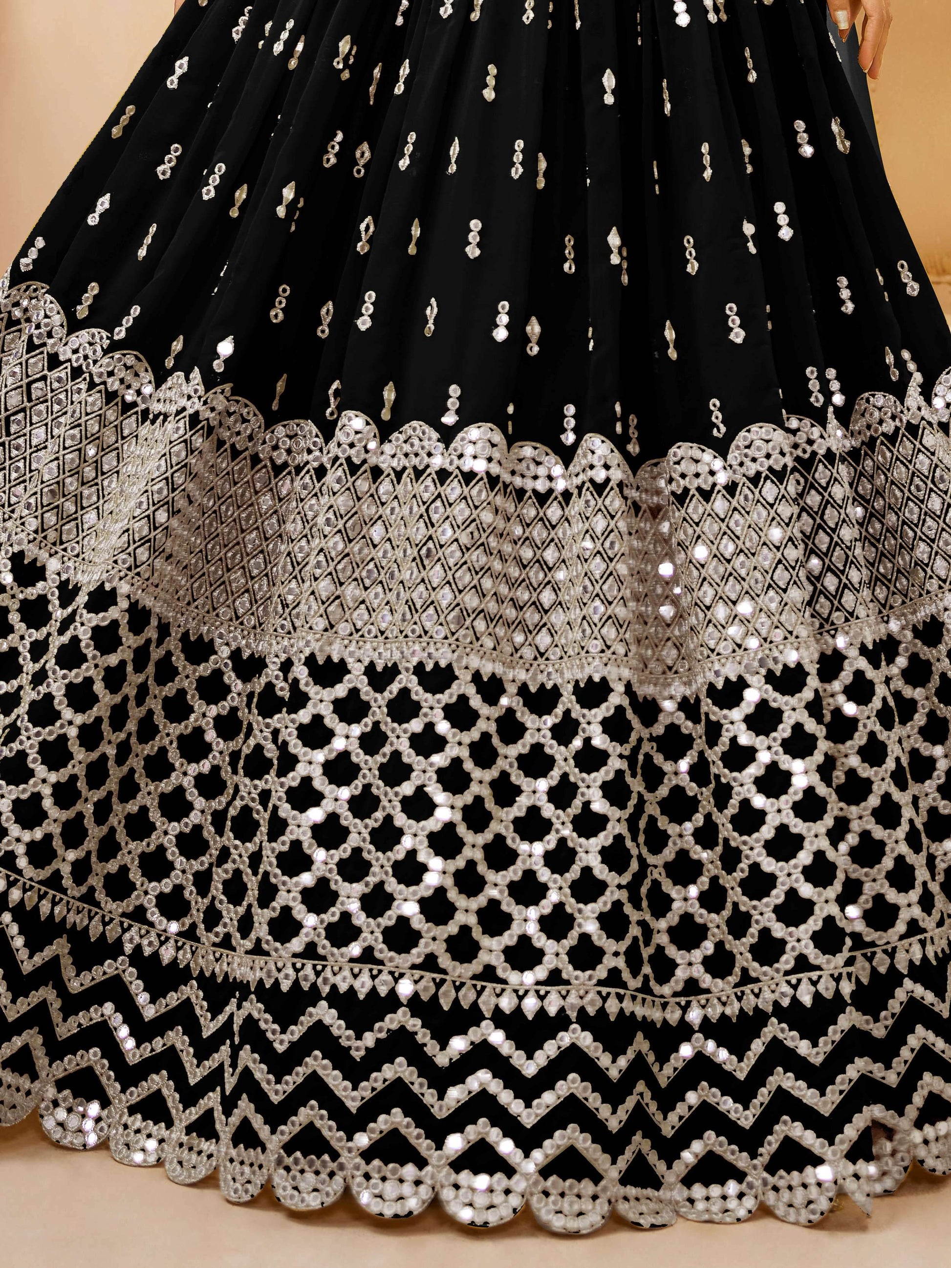 Beautiful Black Sequins Georgette Reception Wear Lehenga Choli - Zeel Clothing