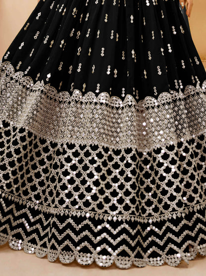 Beautiful Black Sequins Georgette Reception Wear Lehenga Choli - Zeel Clothing