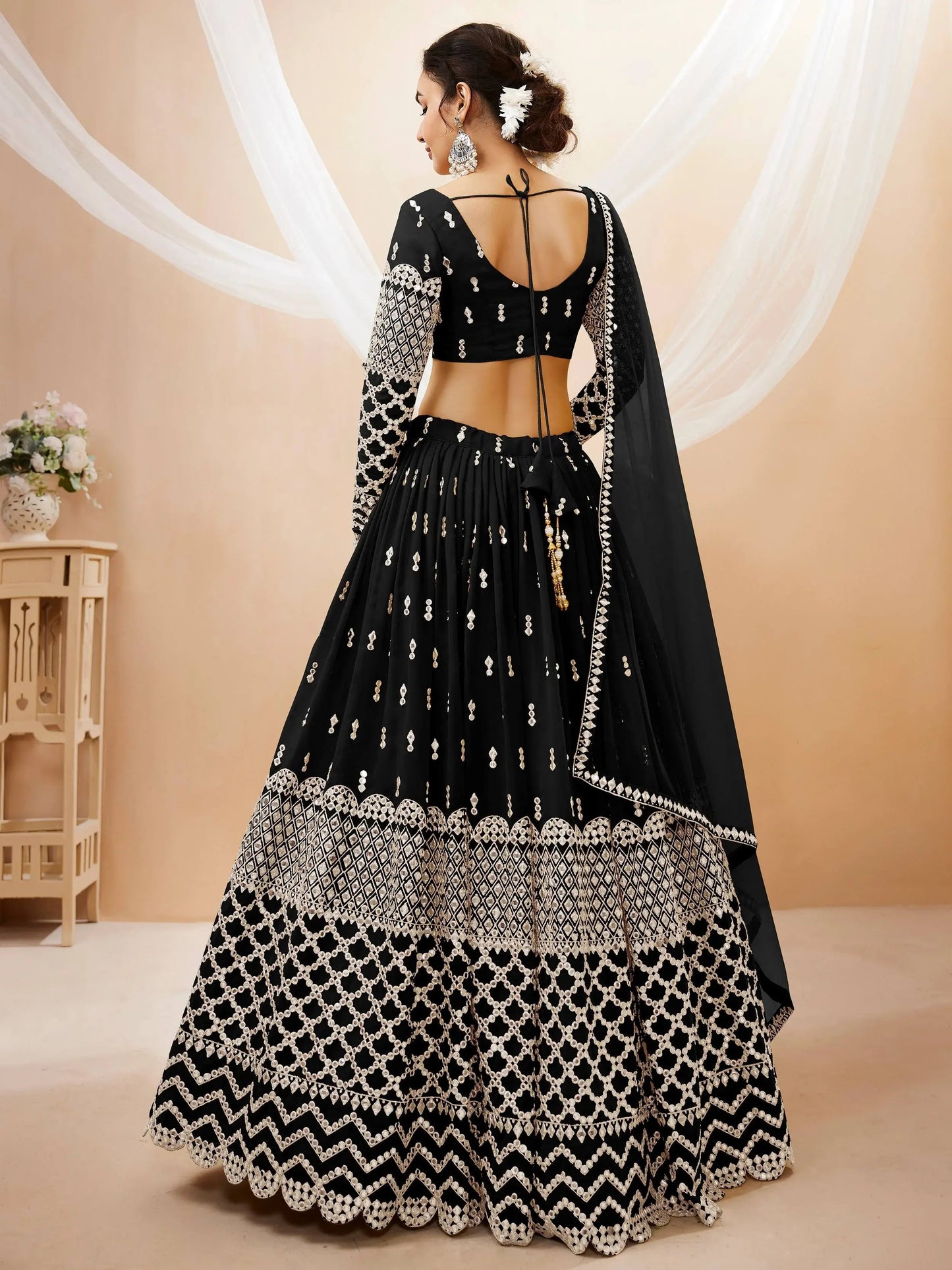 Beautiful Black Sequins Georgette Reception Wear Lehenga Choli - Zeel Clothing