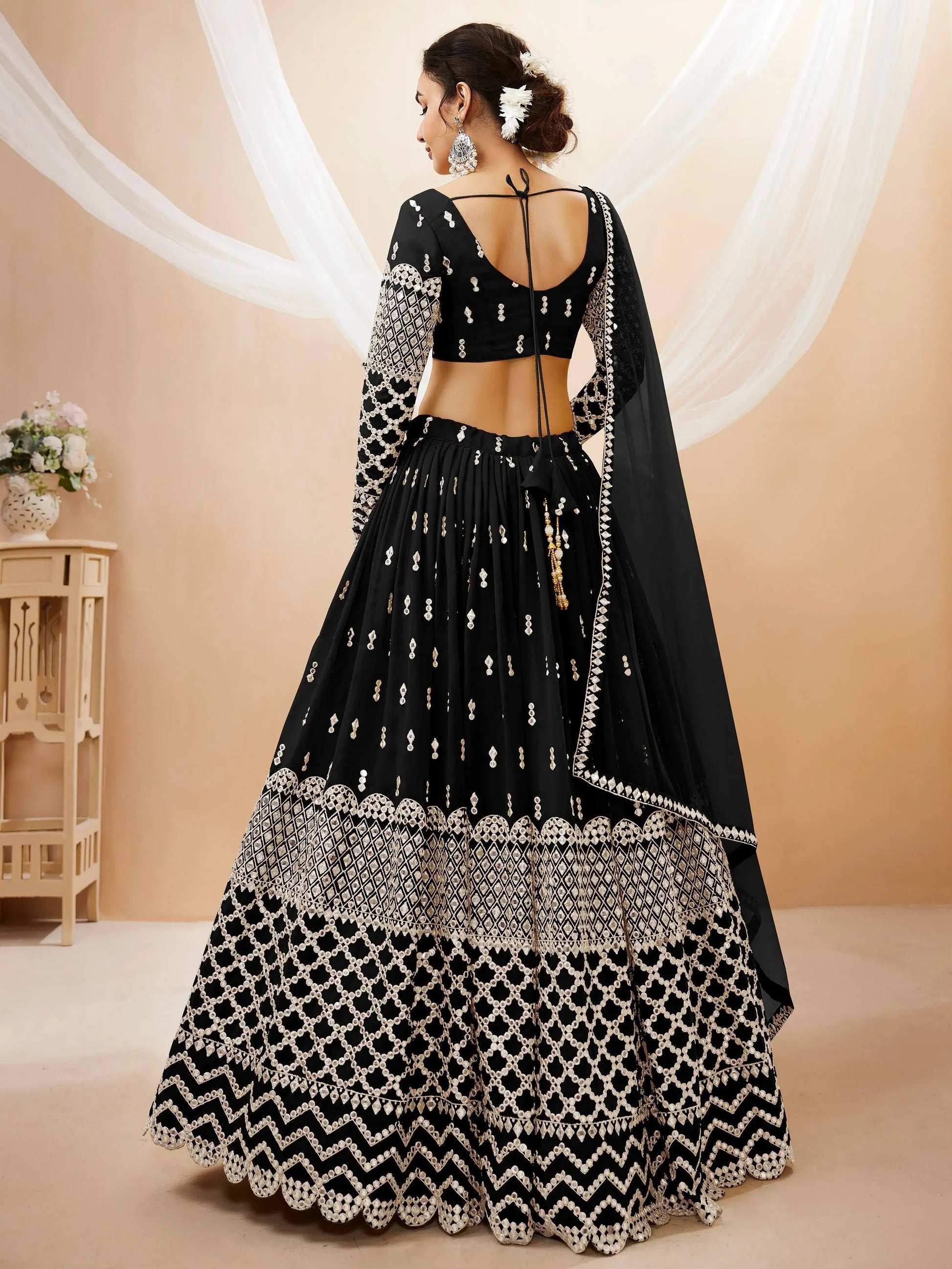 Beautiful Black Sequins Georgette Reception Wear Lehenga Choli - Zeel Clothing