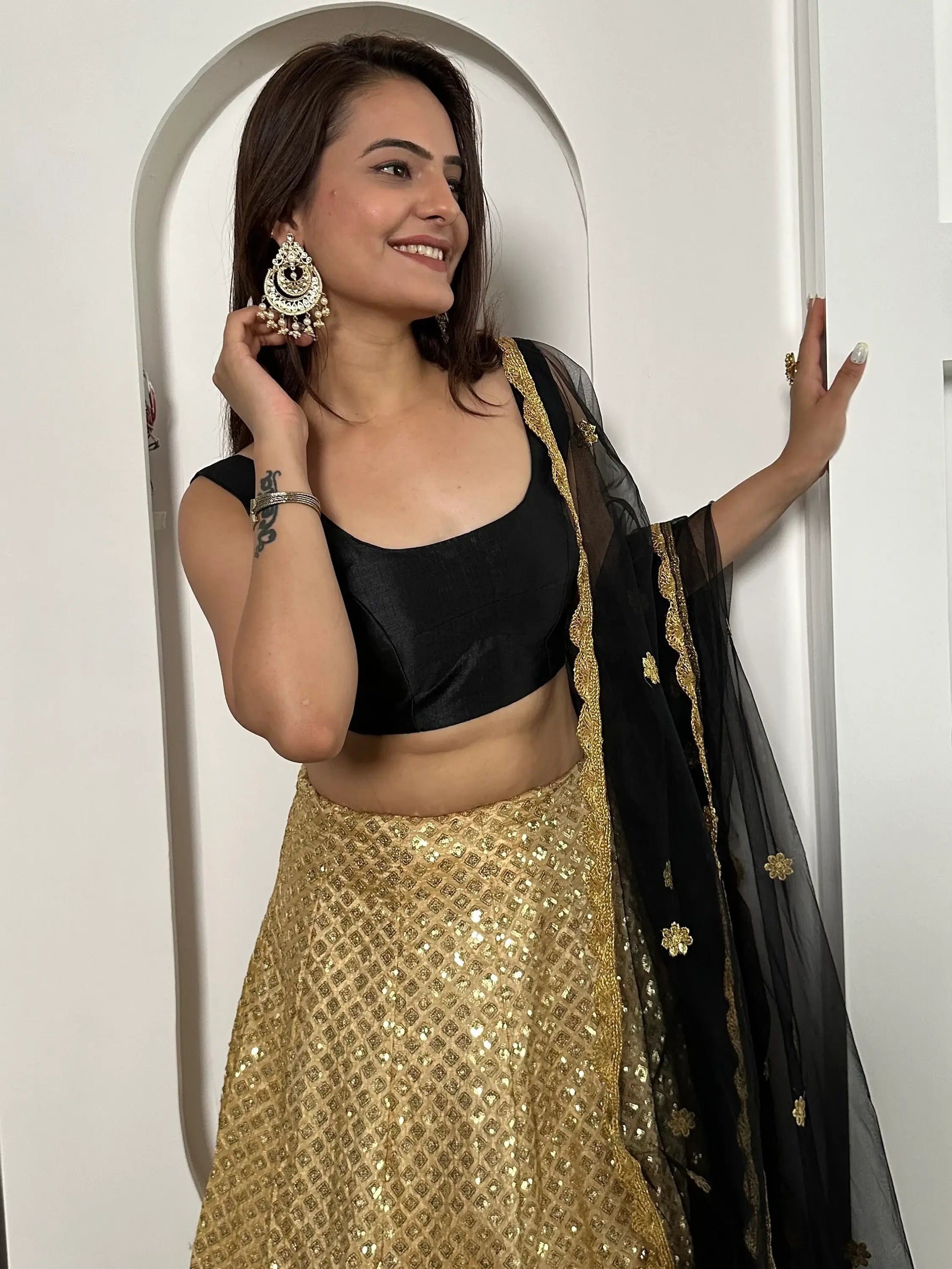 Beautiful Golden Sequins Silk Sangeet Wear Lehenga Choli With Dupatta - Zeel Clothing
