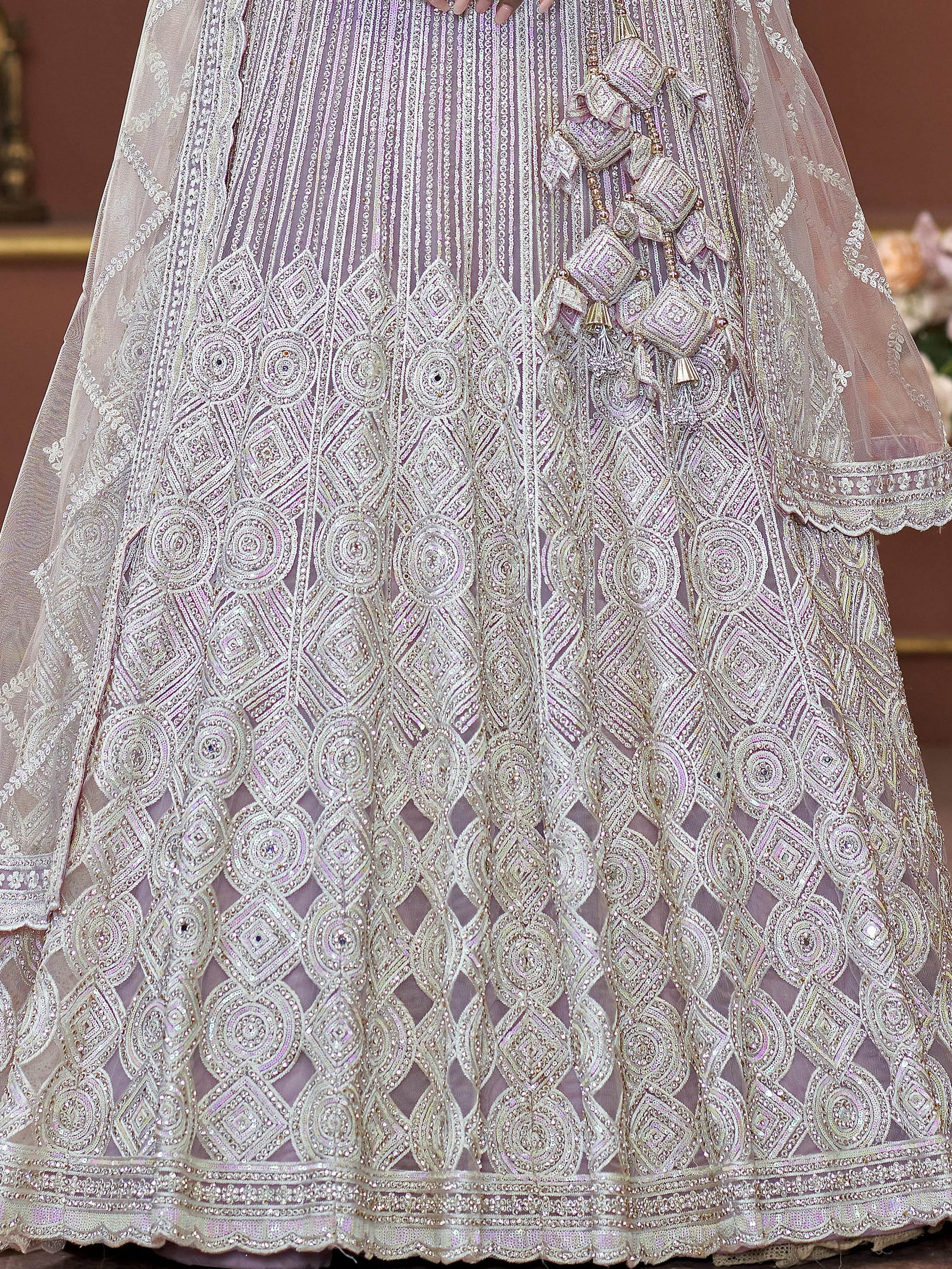 Beautiful Lavender Jarkan Work Net Bridesmaid Lehenga Choli - Zeel Clothing