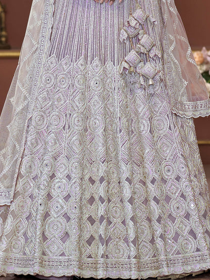 Beautiful Lavender Jarkan Work Net Bridesmaid Lehenga Choli - Zeel Clothing