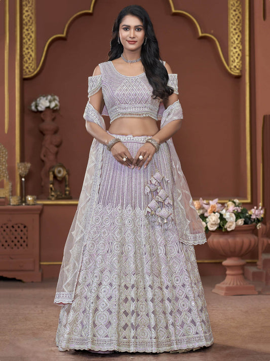 Beautiful Lavender Jarkan Work Net Bridesmaid Lehenga Choli - Zeel Clothing