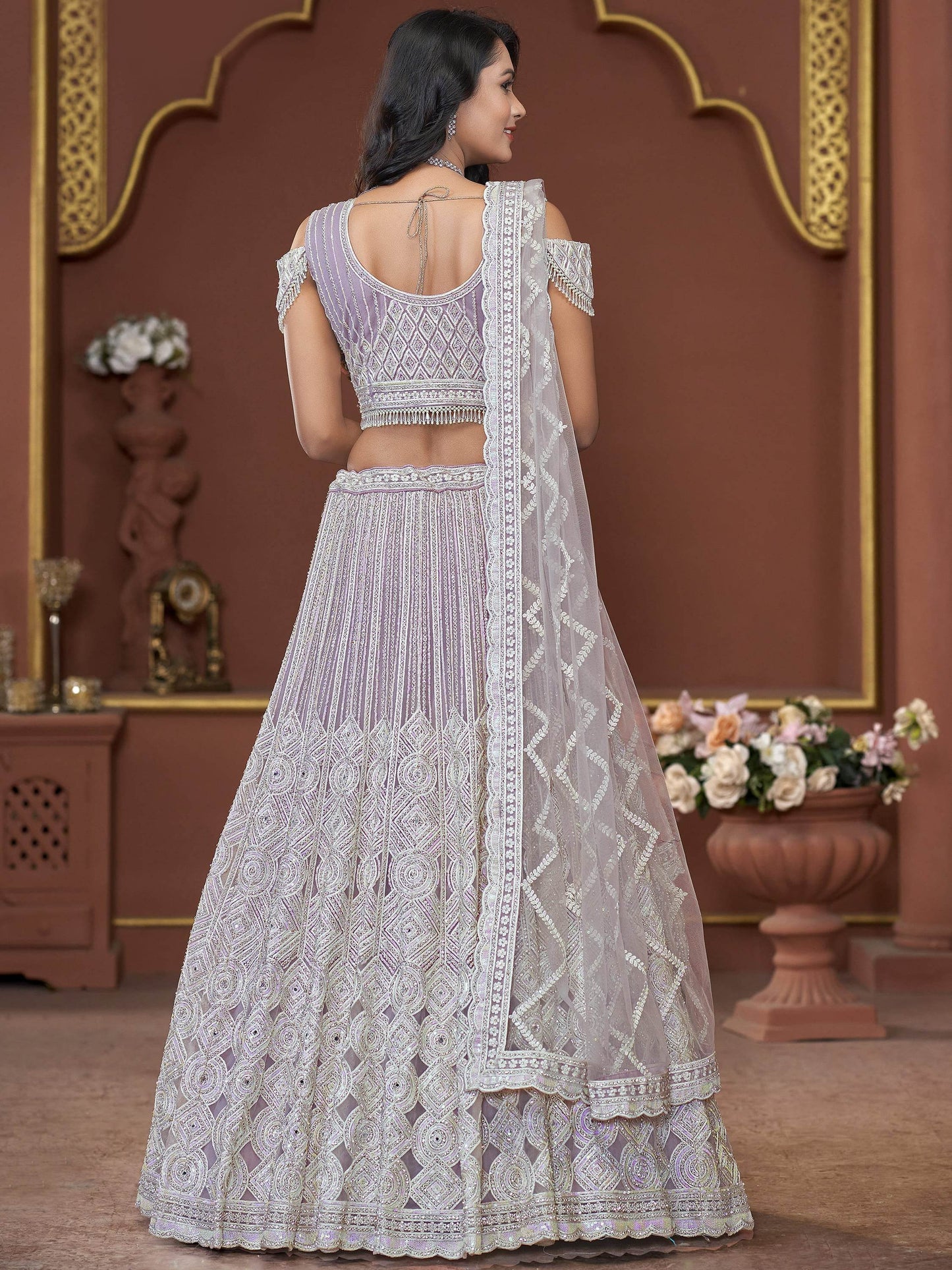 Beautiful Lavender Jarkan Work Net Bridesmaid Lehenga Choli - Zeel Clothing
