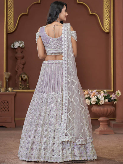 Beautiful Lavender Jarkan Work Net Bridesmaid Lehenga Choli - Zeel Clothing