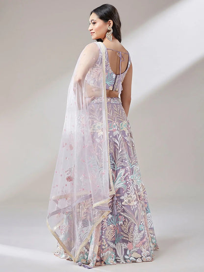 Beautiful Lavender Sequins Net Bridesmaid Lehenga Choli With Dupatta - Zeel Clothing