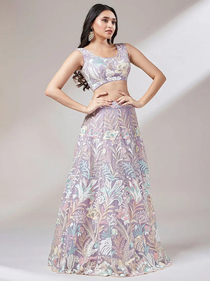 Beautiful Lavender Sequins Net Bridesmaid Lehenga Choli With Dupatta - Zeel Clothing