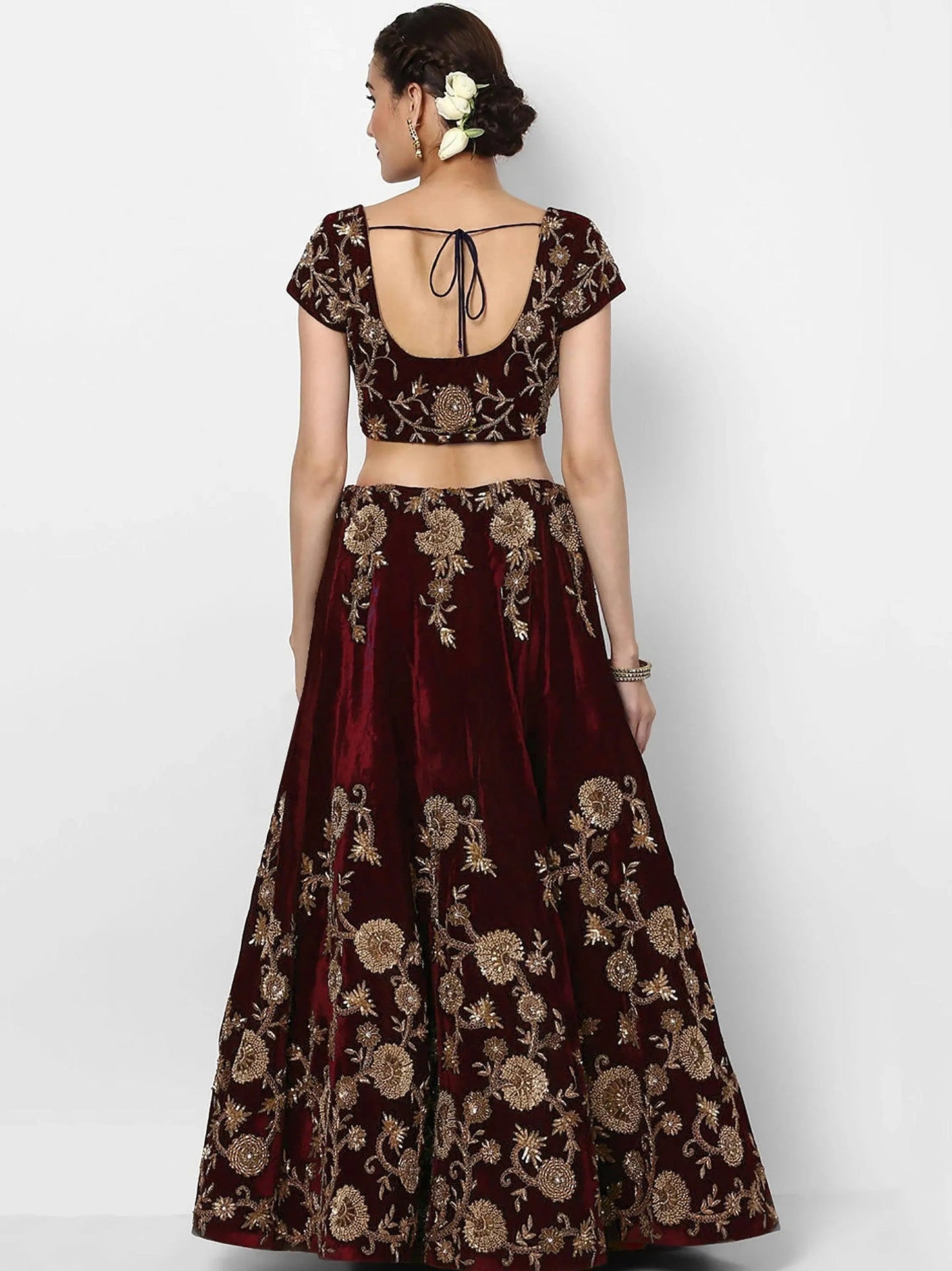 Beautiful Maroon Colored Party wear Designer Embroidered Velvet Lehenga Choli - Zeel Clothing