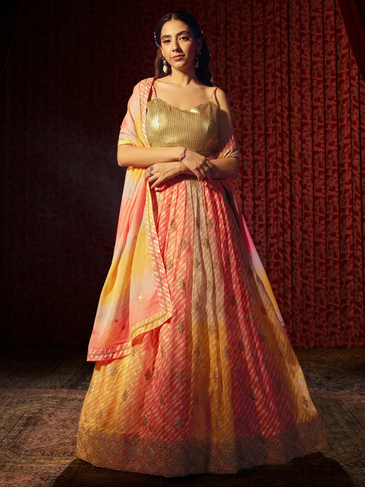 Beautiful Multi-Color Printed Organza Engagement Wear Lehenga Choli - Zeel Clothing
