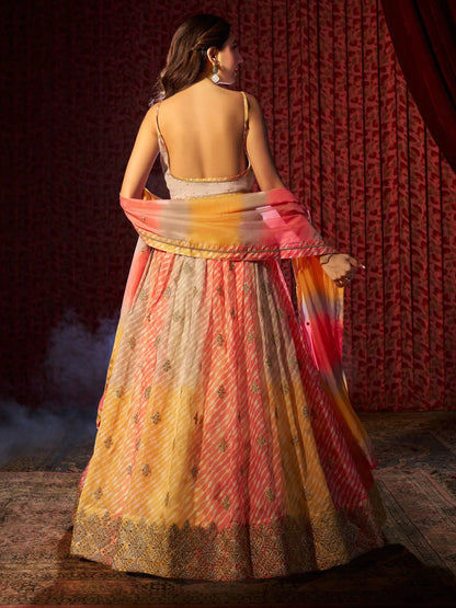 Beautiful Multi-Color Printed Organza Engagement Wear Lehenga Choli - Zeel Clothing