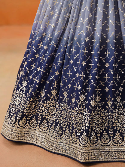 Beautiful Navy Blue Georgette Designer Lehenga Choli With Dupatta - Zeel Clothing