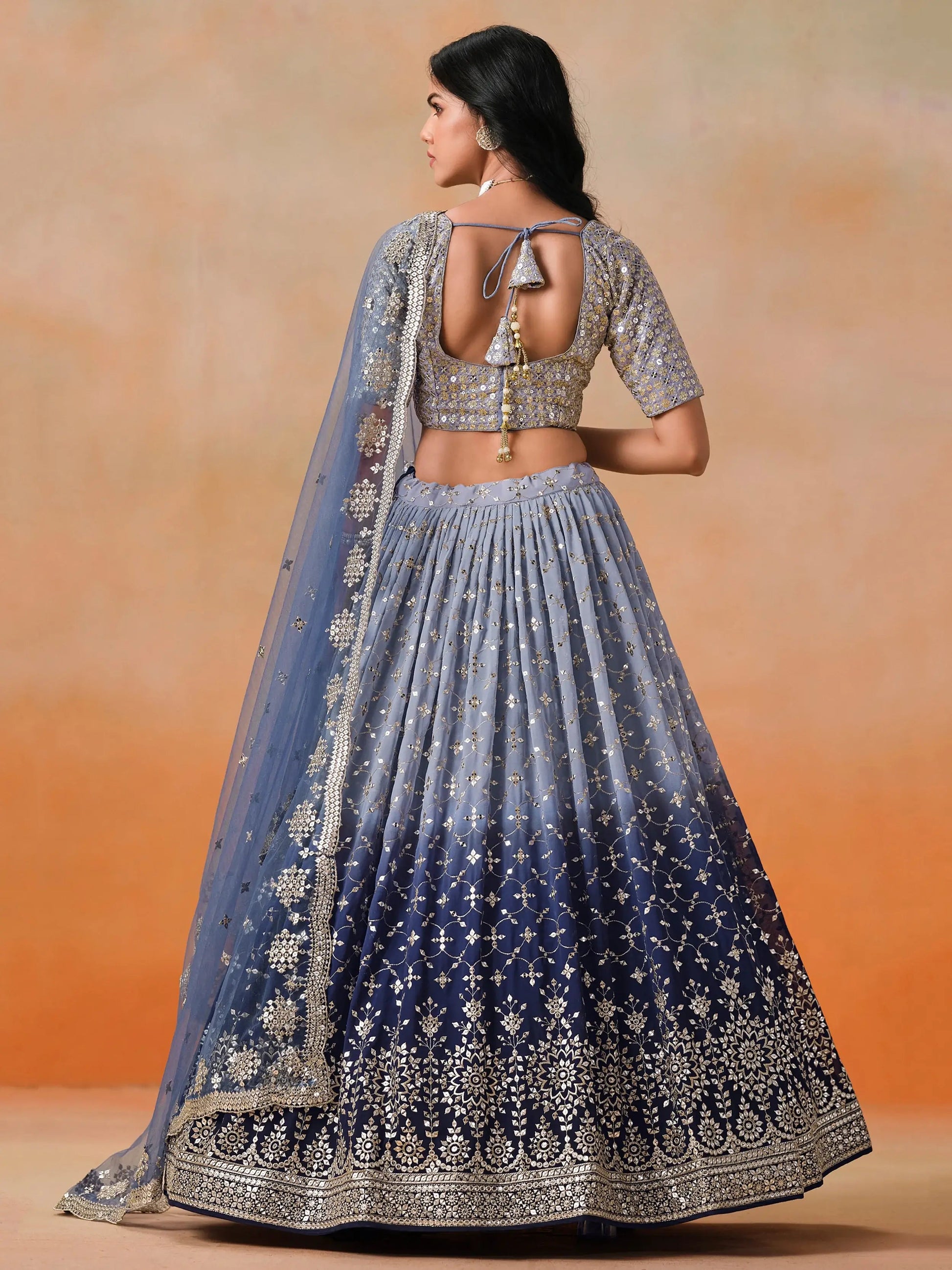 Beautiful Navy Blue Georgette Designer Lehenga Choli With Dupatta - Zeel Clothing