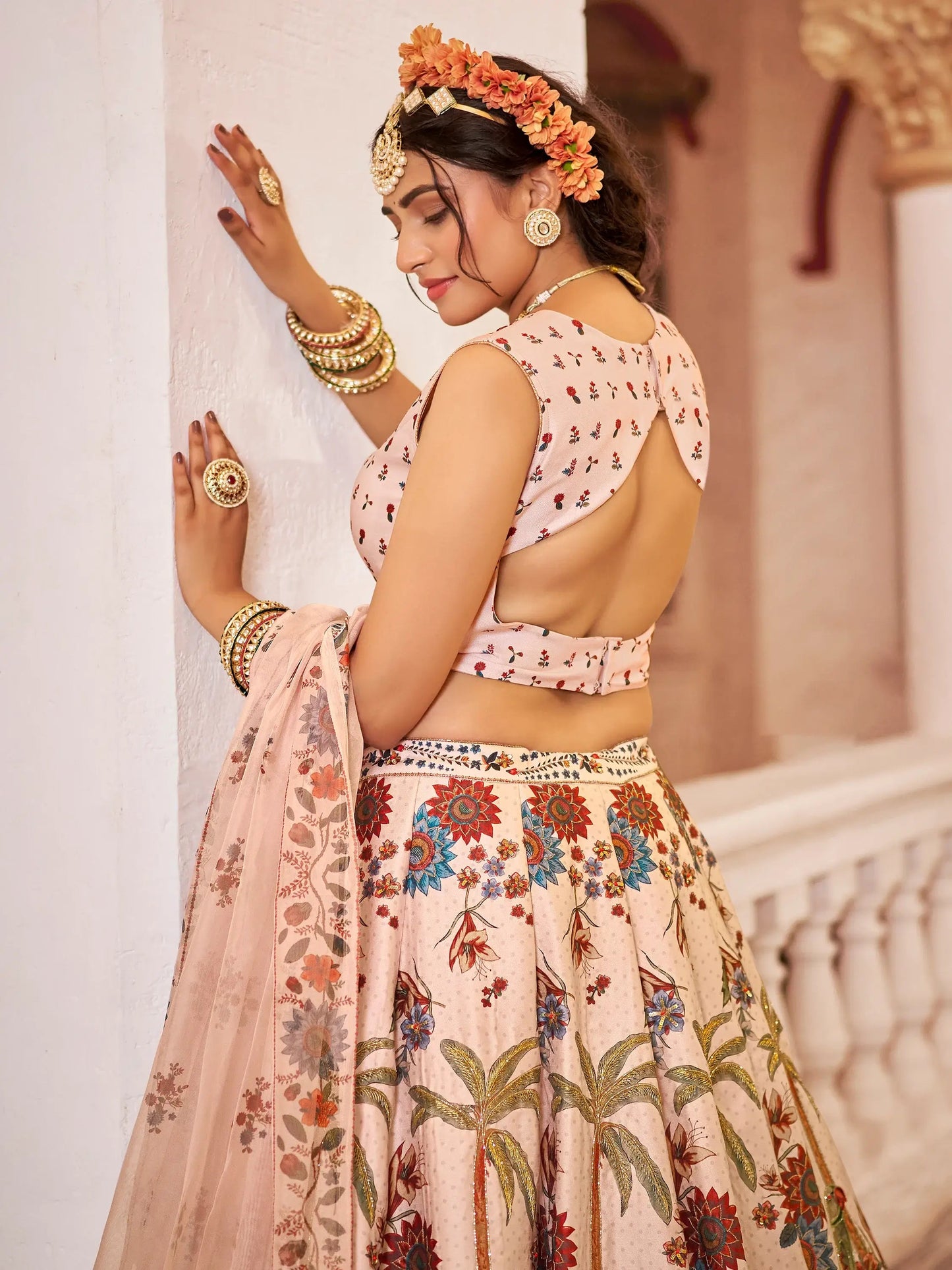 Beautiful Off-White Floral Printed Art Silk Wedding Wear Lehenga Choli - Zeel Clothing
