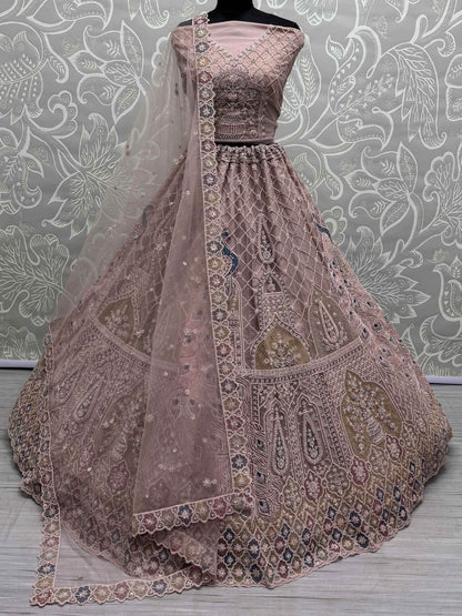 Beautiful Peach Sequins Net Engagement Wear Lehenga Choli - Zeel Clothing