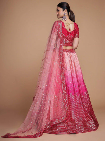 Beautiful Pink Sequins Chinon Engagement Wear Lehenga Choli - Zeel Clothing