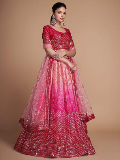Beautiful Pink Sequins Chinon Engagement Wear Lehenga Choli - Zeel Clothing